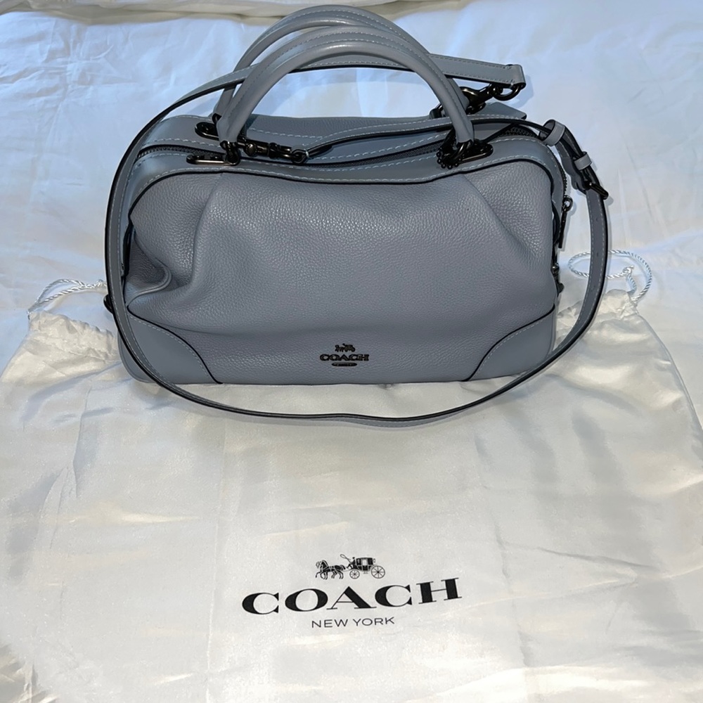 Coach Lane Genuine Leather Satchel Shoulder Bag Black / Blue - Grey